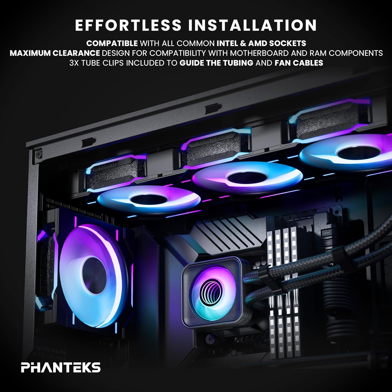 Phanteks Glacier One 360D30 X2 AIO Liquid CPU Cooler, Evolv X2 Cap Design, 3X Performance D30-120 D-RGB Fans, for Intel LGA 1851, 1700, 1200, 115x and AMD AM4/AM5 sockets (Black)