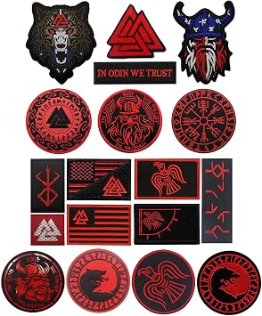 18PCS Viking Patches Embroidered Reflective Patch Hook and Loop | Embroidered IR Reflective PVC Morale Patch,Vegvisir Aegishjalmur Valknut Wolf Raven Helm of Awe,Tactical Patches