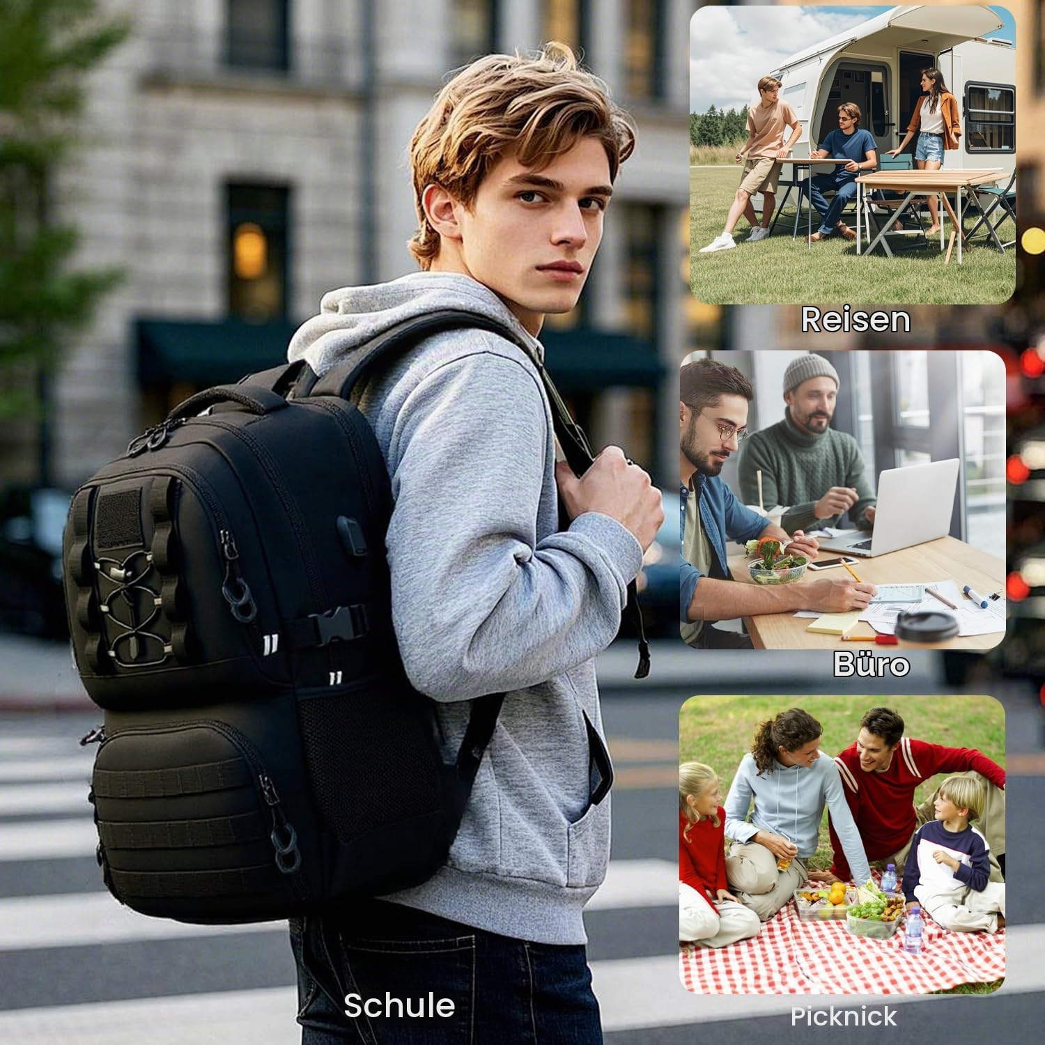 17 Zoll Laptop Rucksack mit Kühlfach Arbeitsrucksack Herren Lunch Rucksack