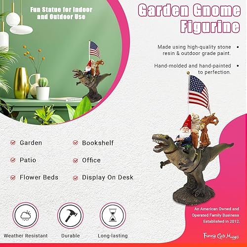 Miniatura 3 de Funny Guy Mugs Estatua de gnomo de jardín - T-Rex Fellowship - Escultura de gnomo de jardín para interiores y exteriores para patio, patio o césped