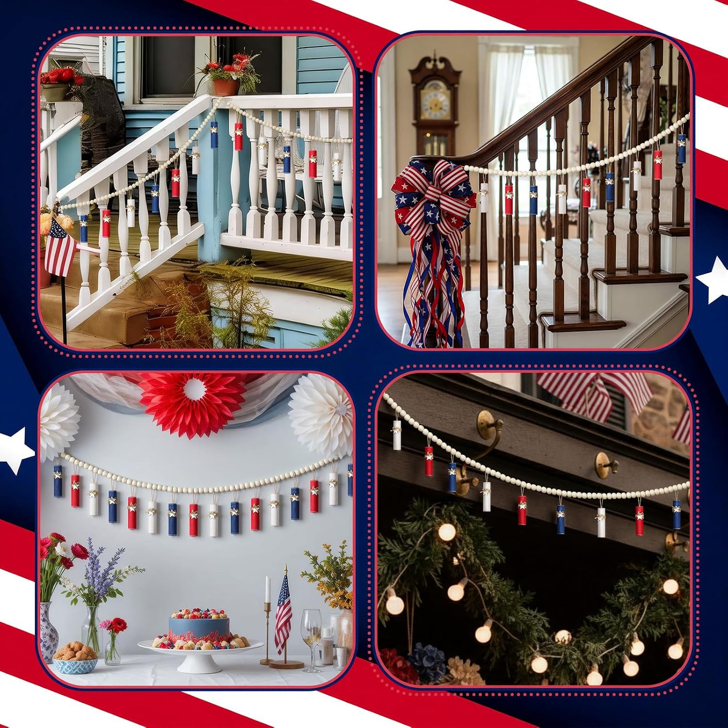 Giegxin Garland Party Decorations Football Game Hanging Banners Sports Day Decorative Supplies for Birthday Fireplace Home Wall(6.7 ft,4th of July Firecrackers)