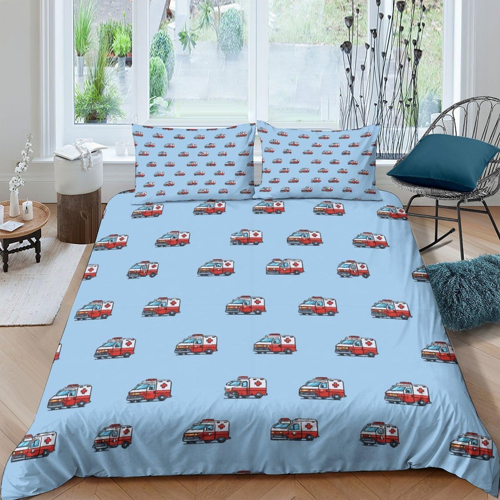 Ctjqhvkz Style-10 3D Printed Red Bus Fitted Sheet Microfiber Soft Blue Cartoon Vehicle Mattress Cover For Bedroom Guest Room Decor Single（135X200cm）