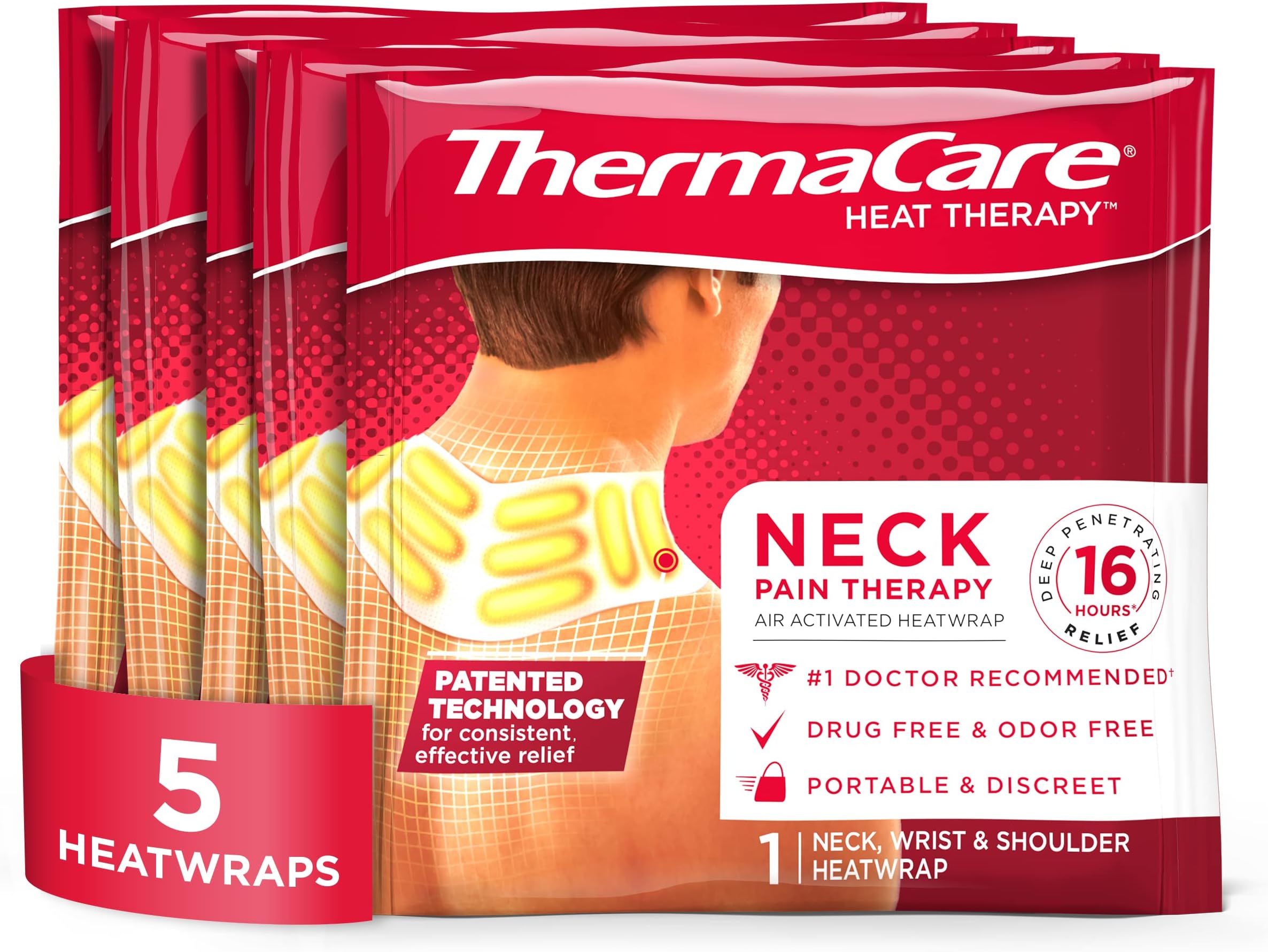 Adhesvie Heat Wraps, Portable Neck & Shoulder Heating Pads & Pain Relief Patches for Sore and Stiff Muscles, HSA/FSA Eligible & Approved, 5 Count