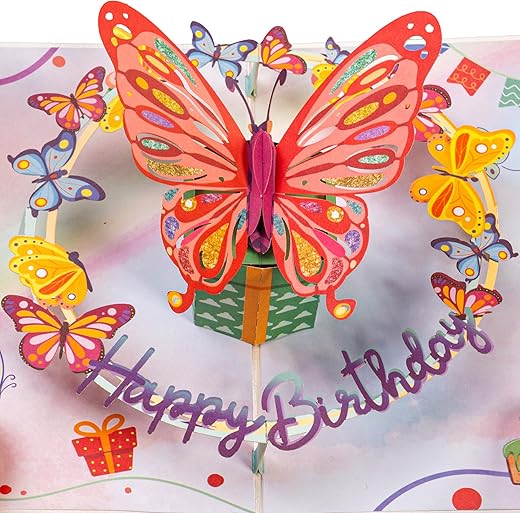 Paper Love 3D Pop Up Birthday Card, Butterfly, For Adults and Kids – 5″ x 7″ Cover – Includes Envelope and Note Tag