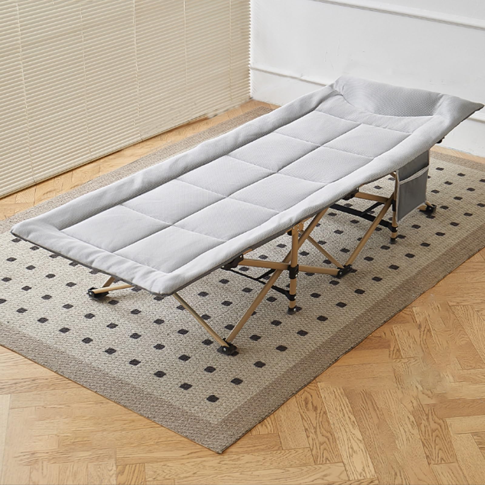 Brandina Pieghevole con Materasso, Letto Singolo Pieghevole per Adulti con Poggiatesta E Tasca Laterale, Letti Pieghevoli Campeggio per Interno Ed Esterno(Gray,178 * 67cm)