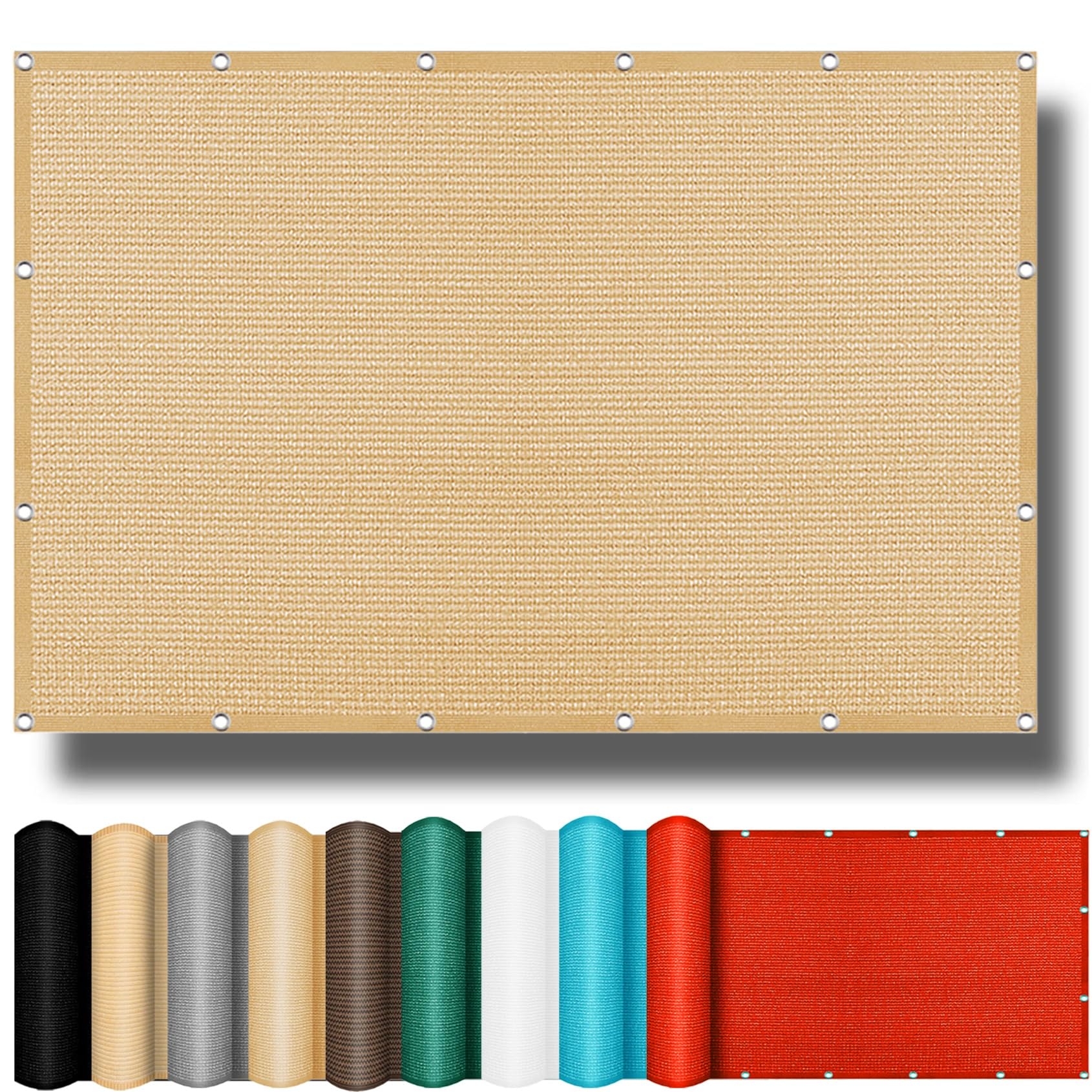 Voile d'ombrage rectangulaire jaune sable 1x7m en HDPE respirant pour grand balcon