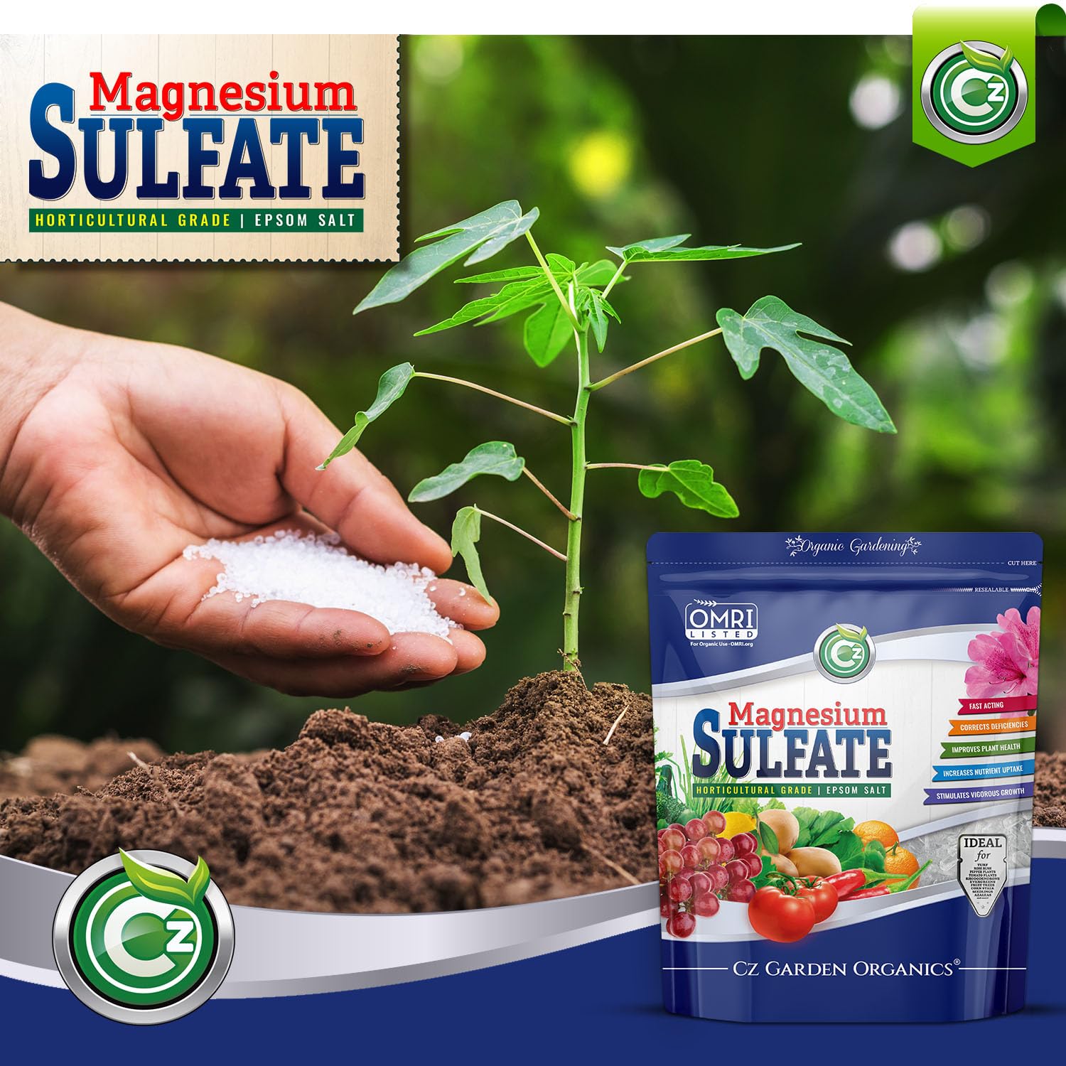 Magnesium Sulfate Epsom Salt Fertilizer - Made in USA - Plant Food for Hydroponics, Plants, Flower Gardens - Fruit, Vegetables, Holistic Herbs. OMRI Listed (Cz Garden Organics Magnesium Sulfate 19LB)