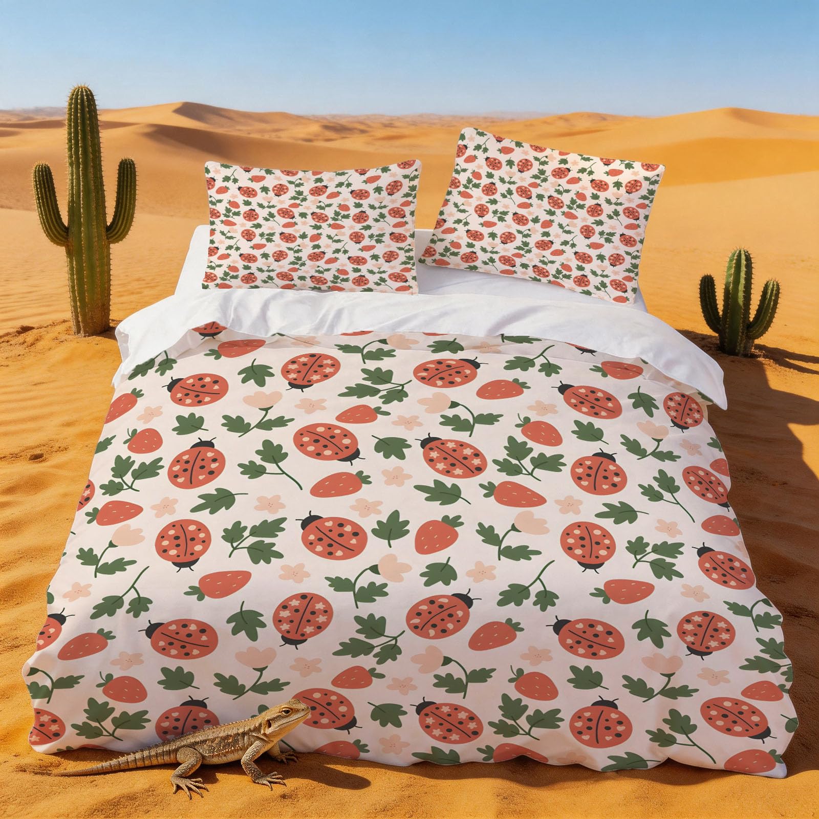 Housse de couette 200x200 fraise remède contre le linge rêche parure lit microfibre 2 personnes