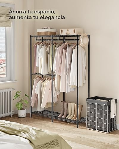 Miniatura 3 de SONGMICS Perchero de ropa, armario independiente para armario, percheros de metal para ropa, perchero resistente con estantes de alambre ajustables,