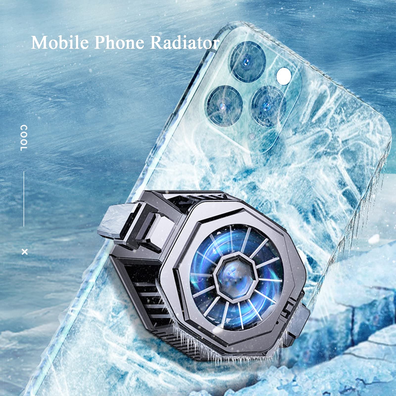 Wentylator chłodzący telefon komórkowy grzejnik do gier na żywo transmisja, przenośny radiator telefoniczny do smartfonów 10-17 cm, szary