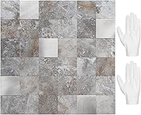 Vista 1 de STICKGOO - Salpicadero adhesivo para cocina, azulejo de salpicadero de PVC con mezcla de metal para cocina, despegar y pegar (10 láminas, gris)