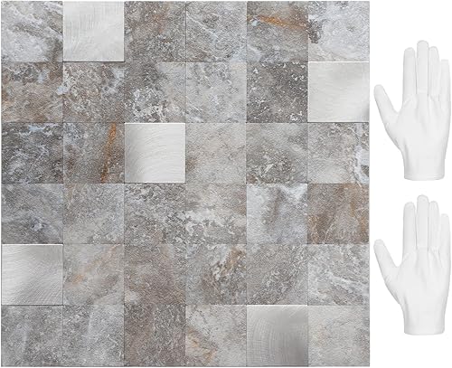 Miniatura 1 de STICKGOO Azulejos autoadhesivos para salpicaduras de pelar y pegar, para cocina y baño, azulejos de pared autoadhesivos de metal mixto de PVC (10