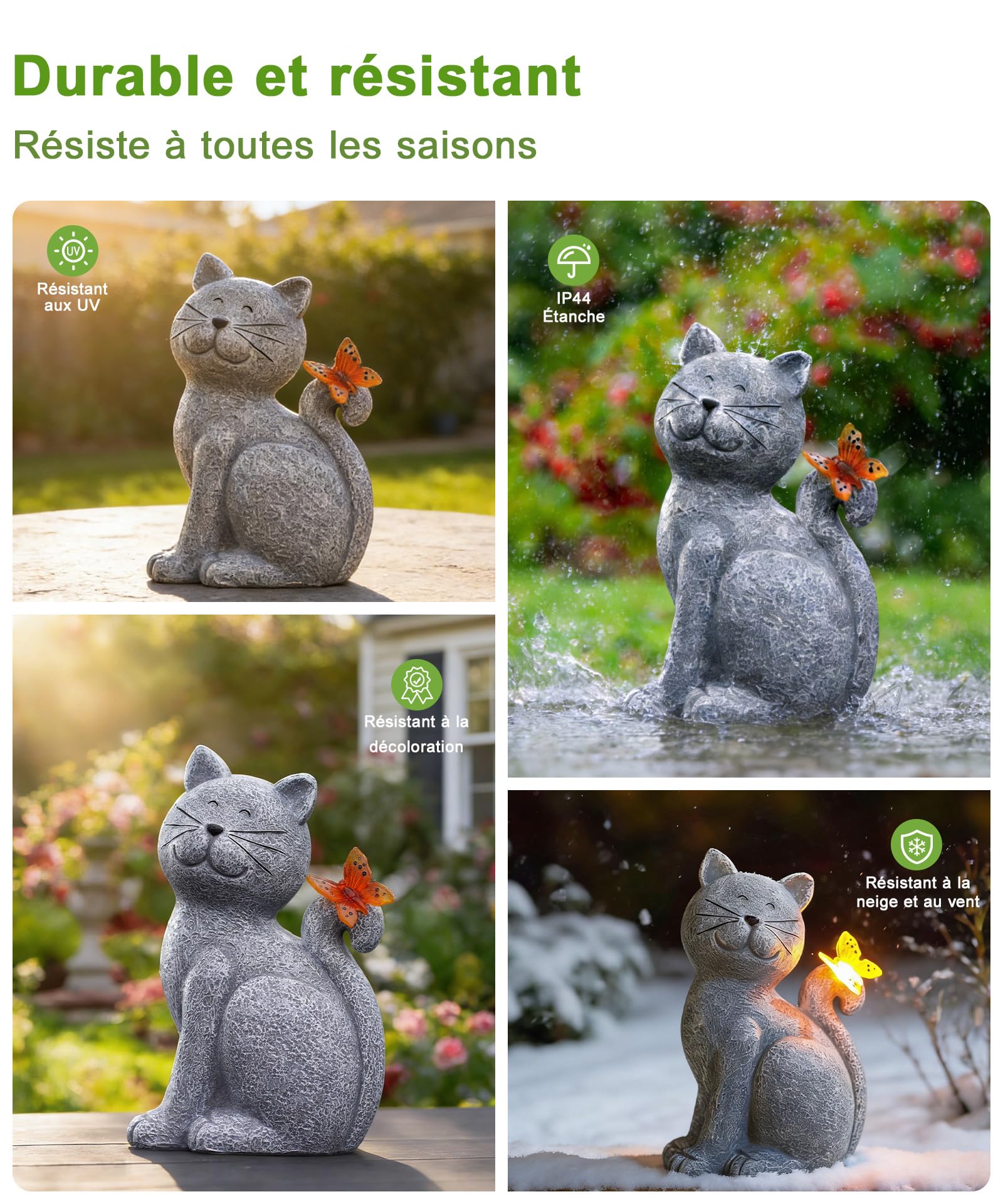 Yeomoo Figurines Chats avec Papillon Solaire Decoration Jardin Exterieur