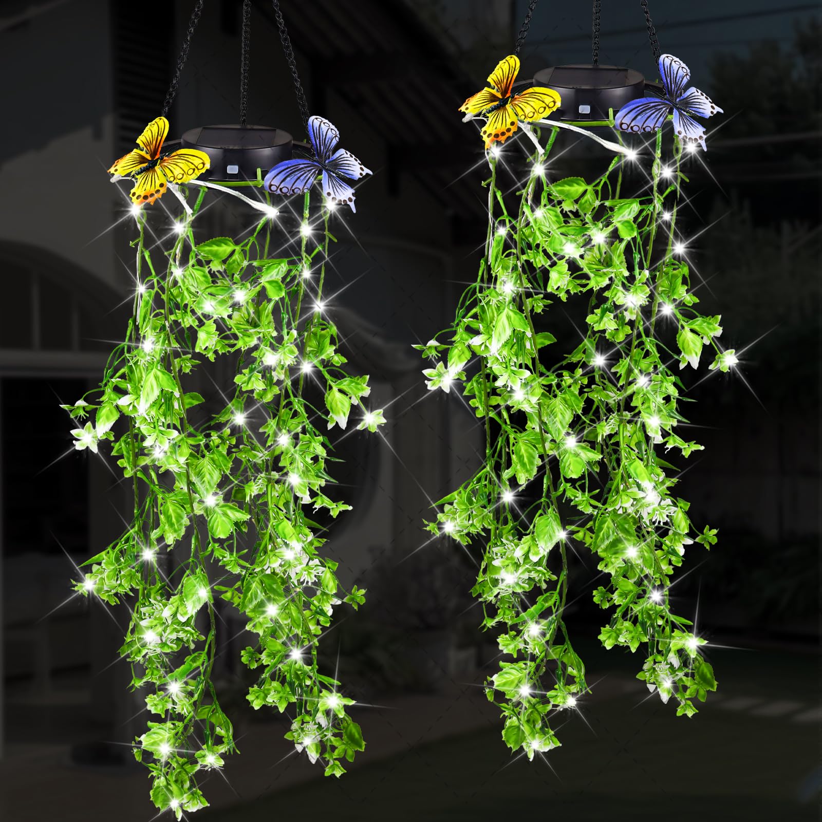 Solarlampen für Außen Hängend, 2 Pack Perlen künstliche Weide Blatt im Freien Garten Solarleuchten, IP65 wasserdicht Solarlampen für Außen Garten für Veranda im Freien Hochzeit Terrasse Dekorat