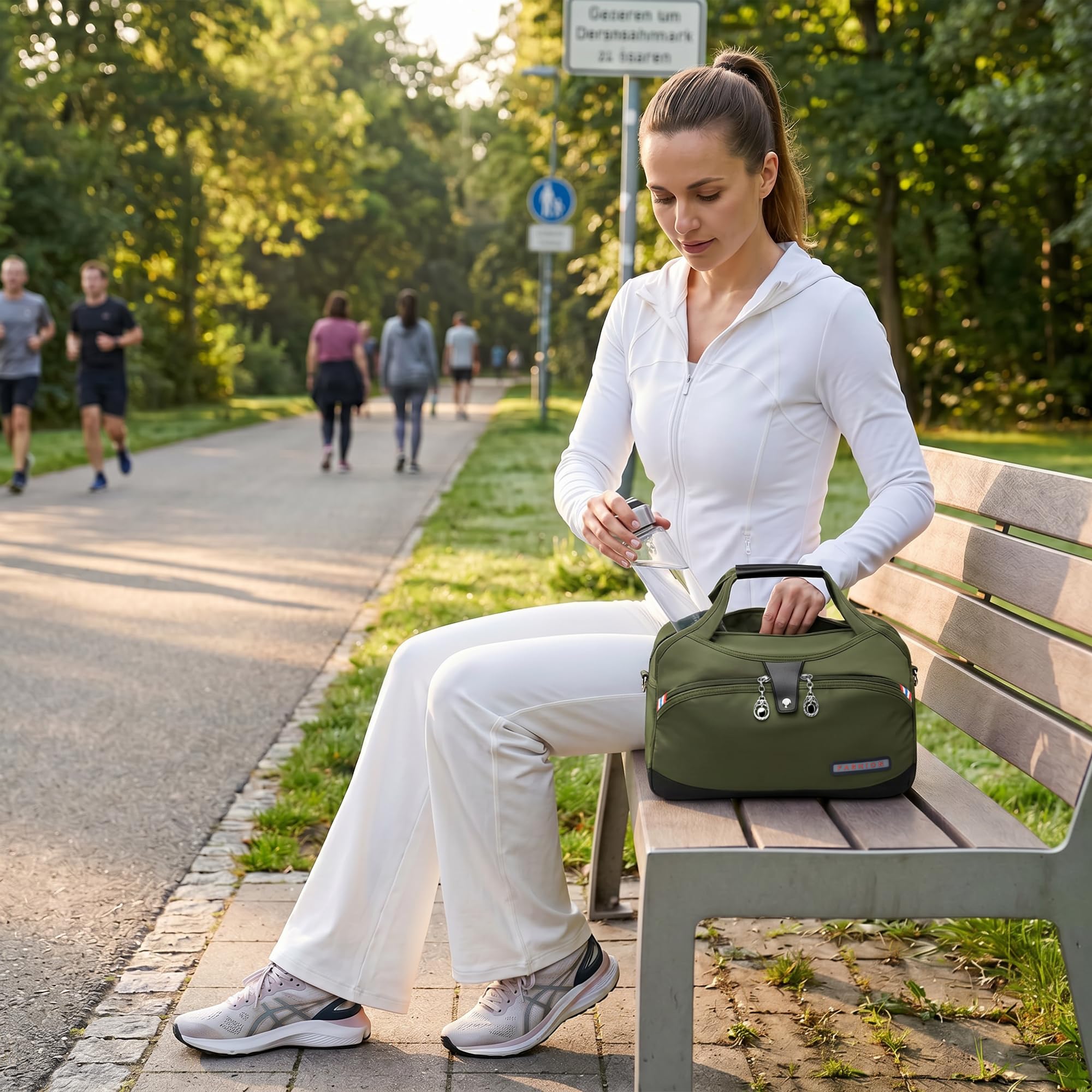 DIRRONA Borsa a Spalla Donna, Borsa a Tracolla in Nylon Leggera con Tasche Multiple, Tracolla Regolabile Borsa Donna Media per Lavoro Viaggio Uso Quotidiano Verde oliva moderno