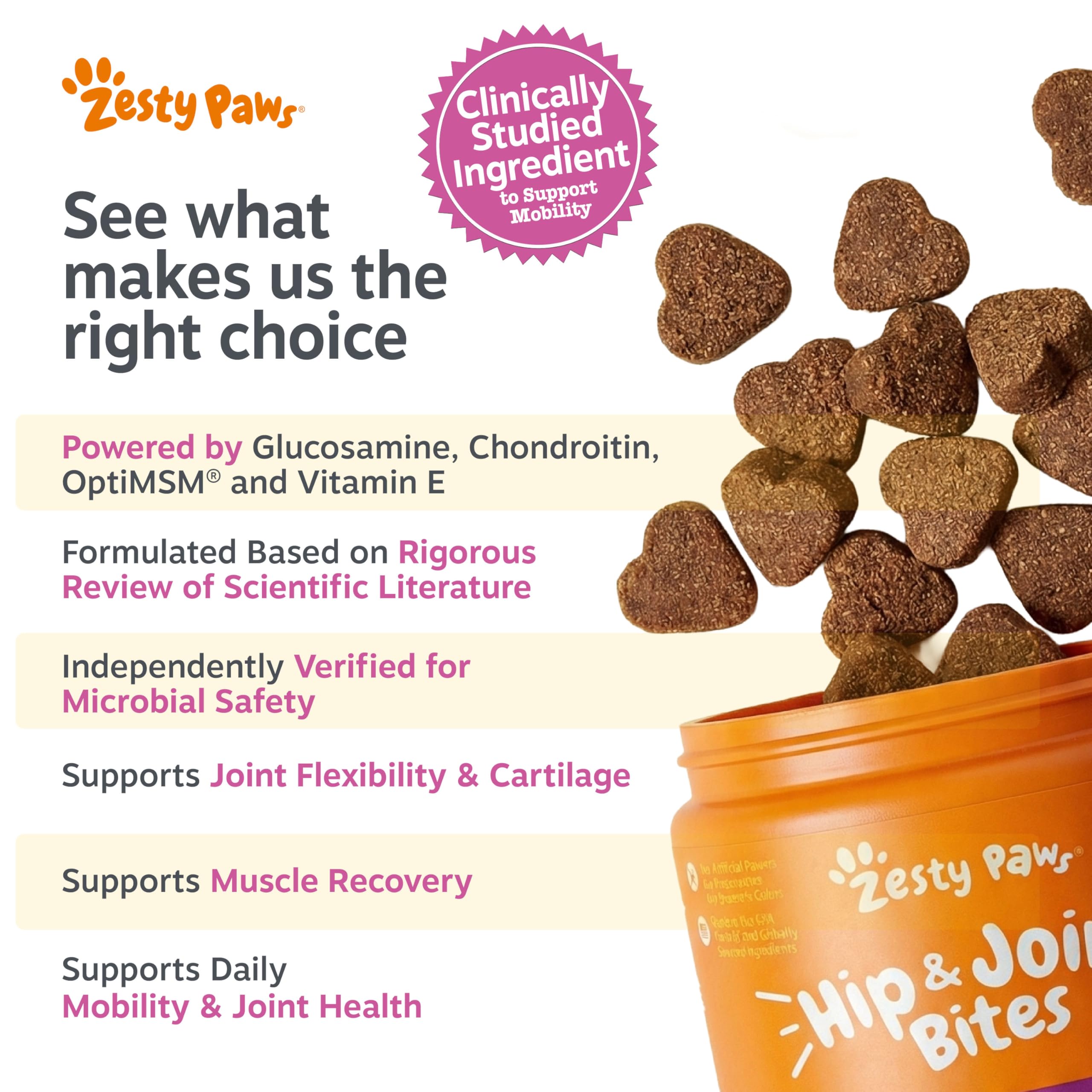 Zesty Paws Hip and Joint Supplement for Dogs - Glucosamine with Chondroitin, MSM, Vitamins C and E Dog Joint Relief - Mobility Bites Duck – 90 Count - image 5