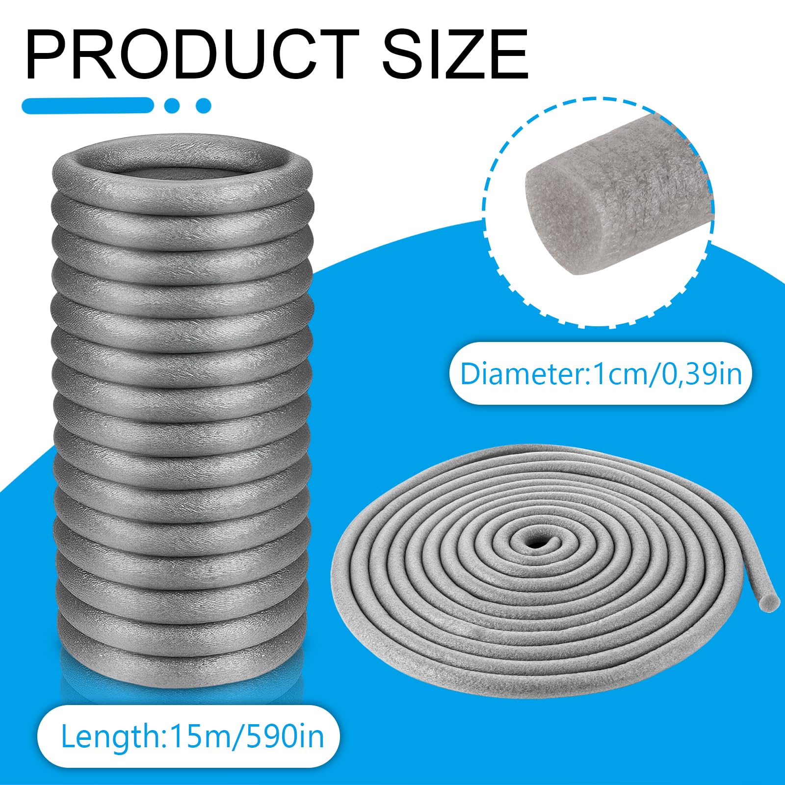 YAYODS Lot de 2 profilés de remplissage de joints, diamètre : 10 mm x 15 m, en mousse ronde, en polyéthylène, pour crevasse et joints, béton, remplissage