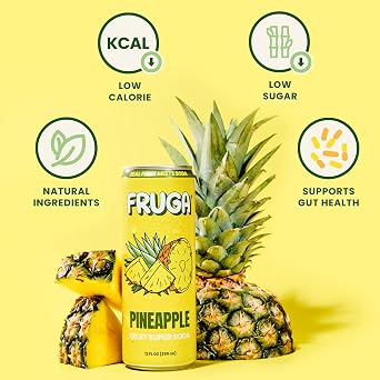 FRUGA Pineapple Prebiotic Soda, Real Fruit Soda Pop Drink, 12 Pack