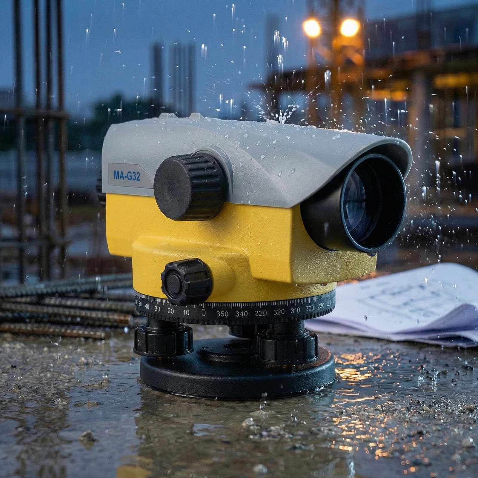 AMONIDA Kit de Nivel óptico Automático 32X, Instrumento de Alta Topografía con Gran Apertura de 40 Mm, Compensador con Amortiguación de Aire e IP54, para Construcción, Minería y Medición de Carreteras