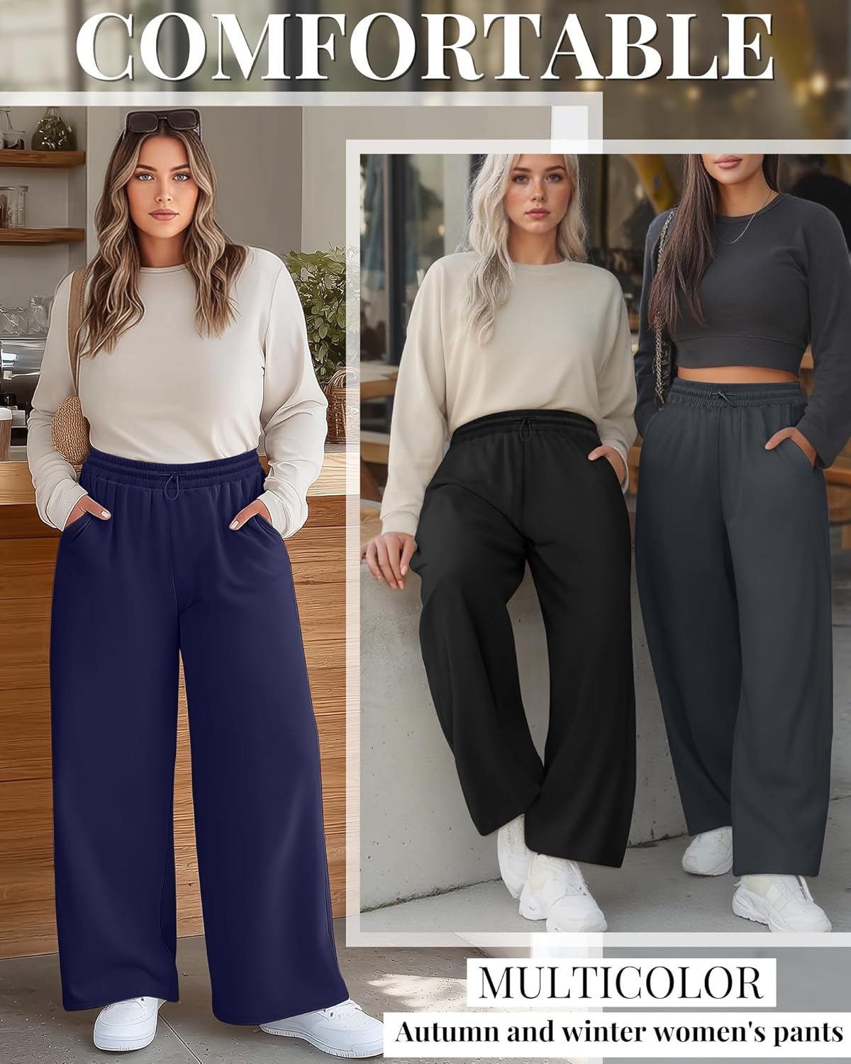 4 Pack Women Plus Size Sweatpants Wide Leg Baggy High Waist Yoga Pants Loose Lounge Palazzo Pants with Pocket