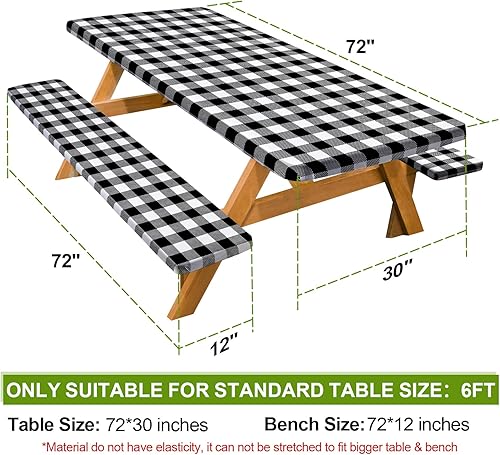 Miniatura 405 de Play Tailor - Mantel para mesa de pícnic con cubiertas para bancas, impermeable y a prueba de viento con bolsa de cordón, ajustable a mesas y bancas