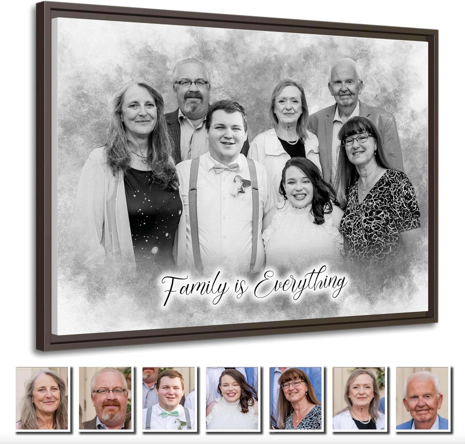 Custom Pencil Drawing from Photos – Charcoal Style Portrait – Merge Family Photos, Add Passed Loved One – Memorial Gift with Angel Wings – Personalized Canvas from Picture – In Memory of Mom