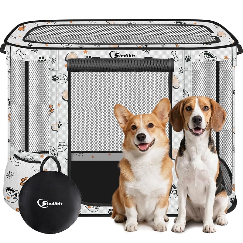 Cercado portátil dobrável para cães e gatos Siedihit com malha respirável 91,44 x 71,12 x 60,96 cm