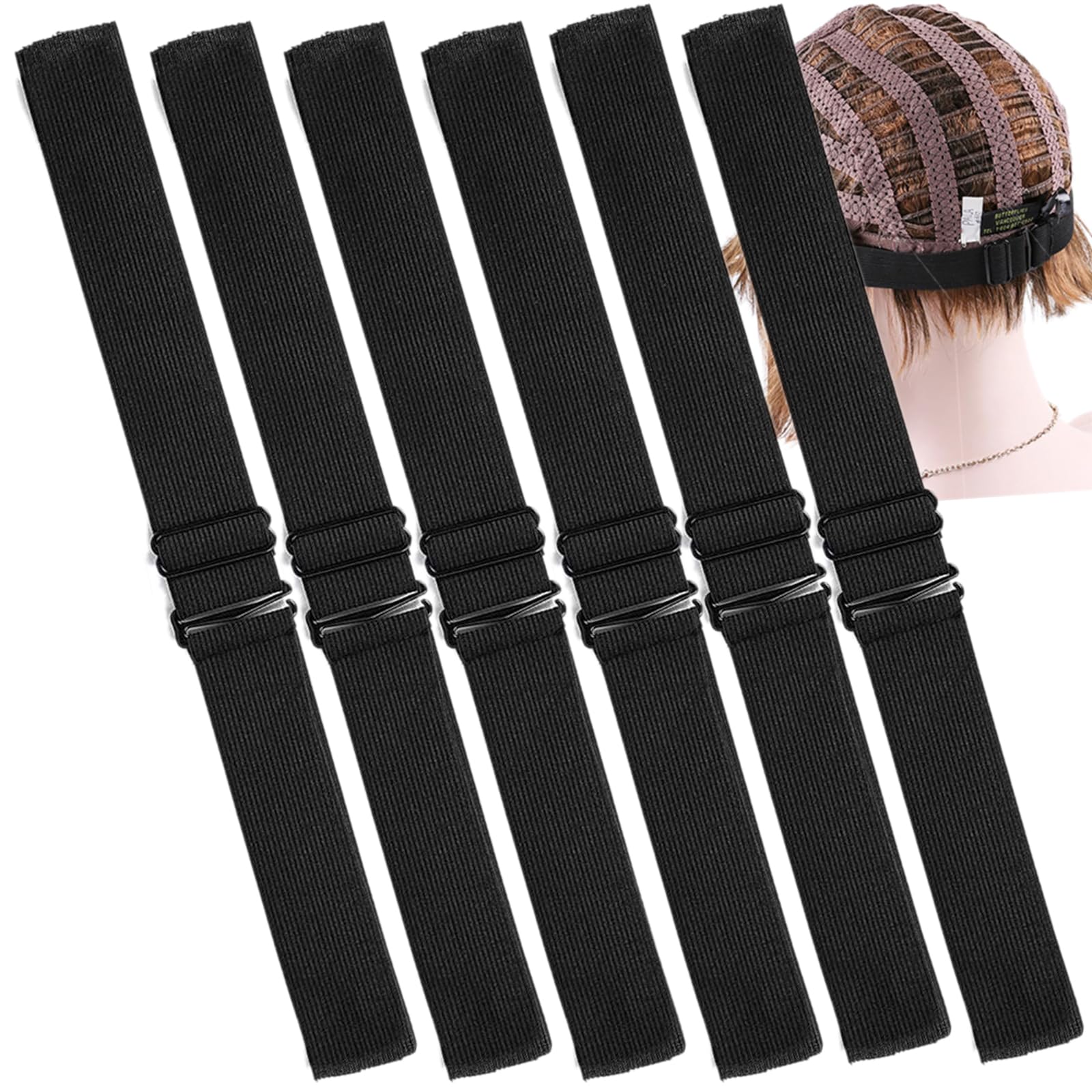 Amazleer Elastic Wig Bands, 30.5 x 3 cm, Adjustable Non-Slip Straps Black, Pack of 6 (Black), 1 count (Pack of 6)