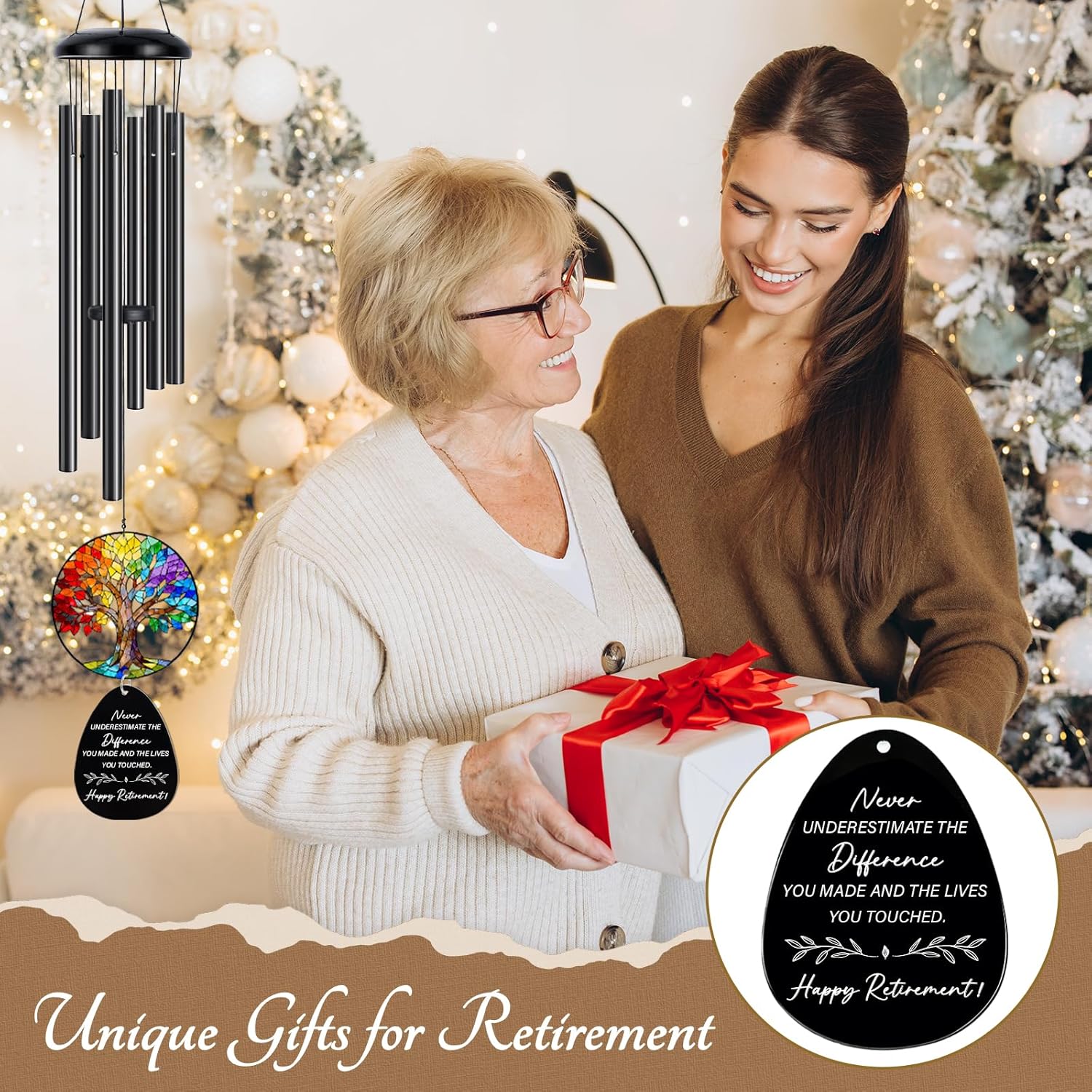 Retirement Gift for Woman Men, 29" Wind Chimes Happy Retirement Gifts for Women Coworker Colleague Boss Teachers Nurses Friends, Going Away Gifts Retirement Decorations - Image 3