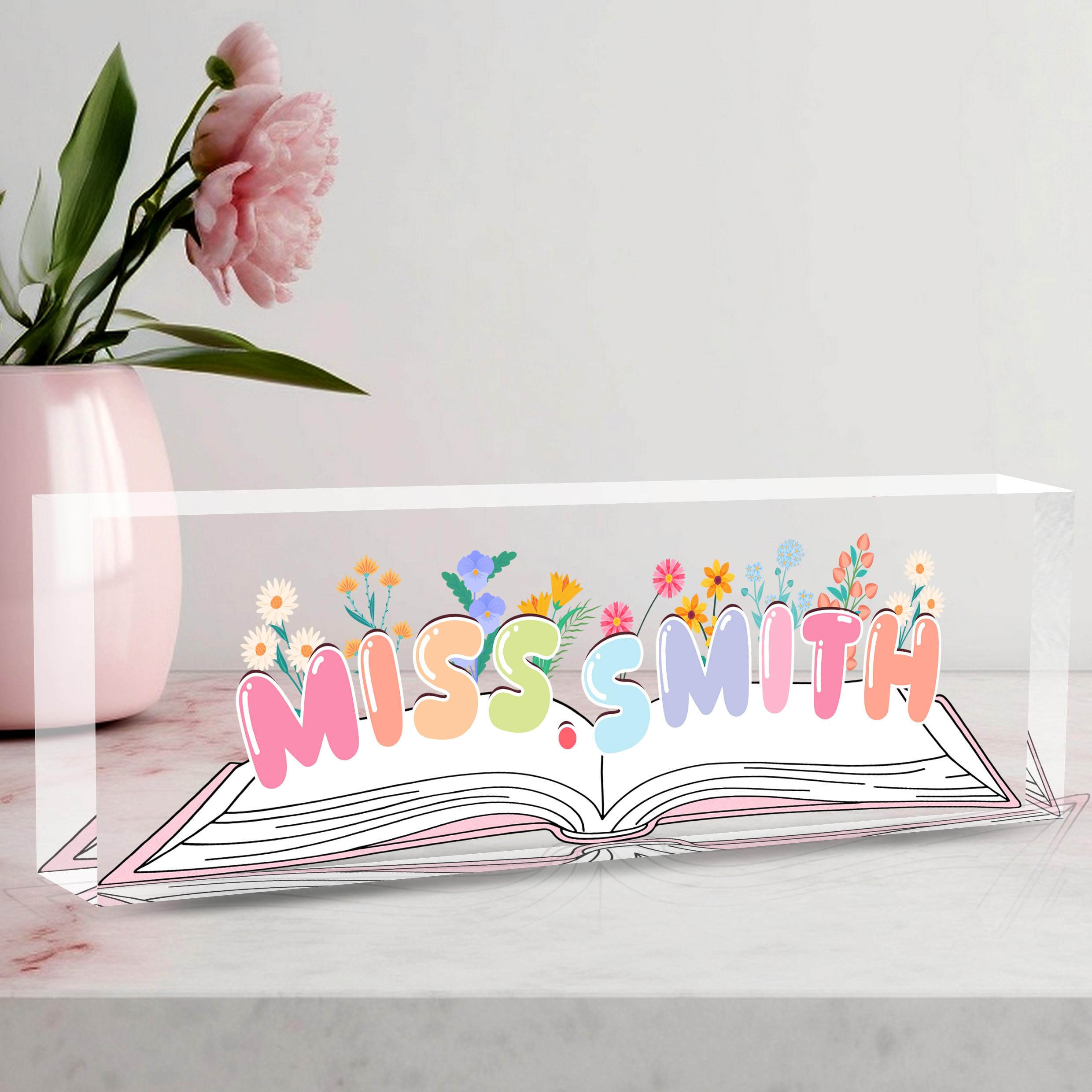 Teacher Name Plate for Desk, Desk Name Plate Personalized Acrylic Office Desk Decor, Teacher Appreciation Gifts The Office Gifts for Teacher