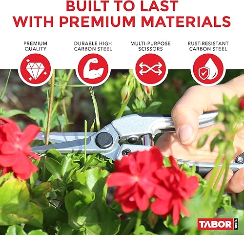 Miniatura 4 de TABOR TOOLS K18A Tijeras de podar rectas, tijeras de floristería, tijeras de jardín multitarea para arreglar flores, recortar plantas y cosechar