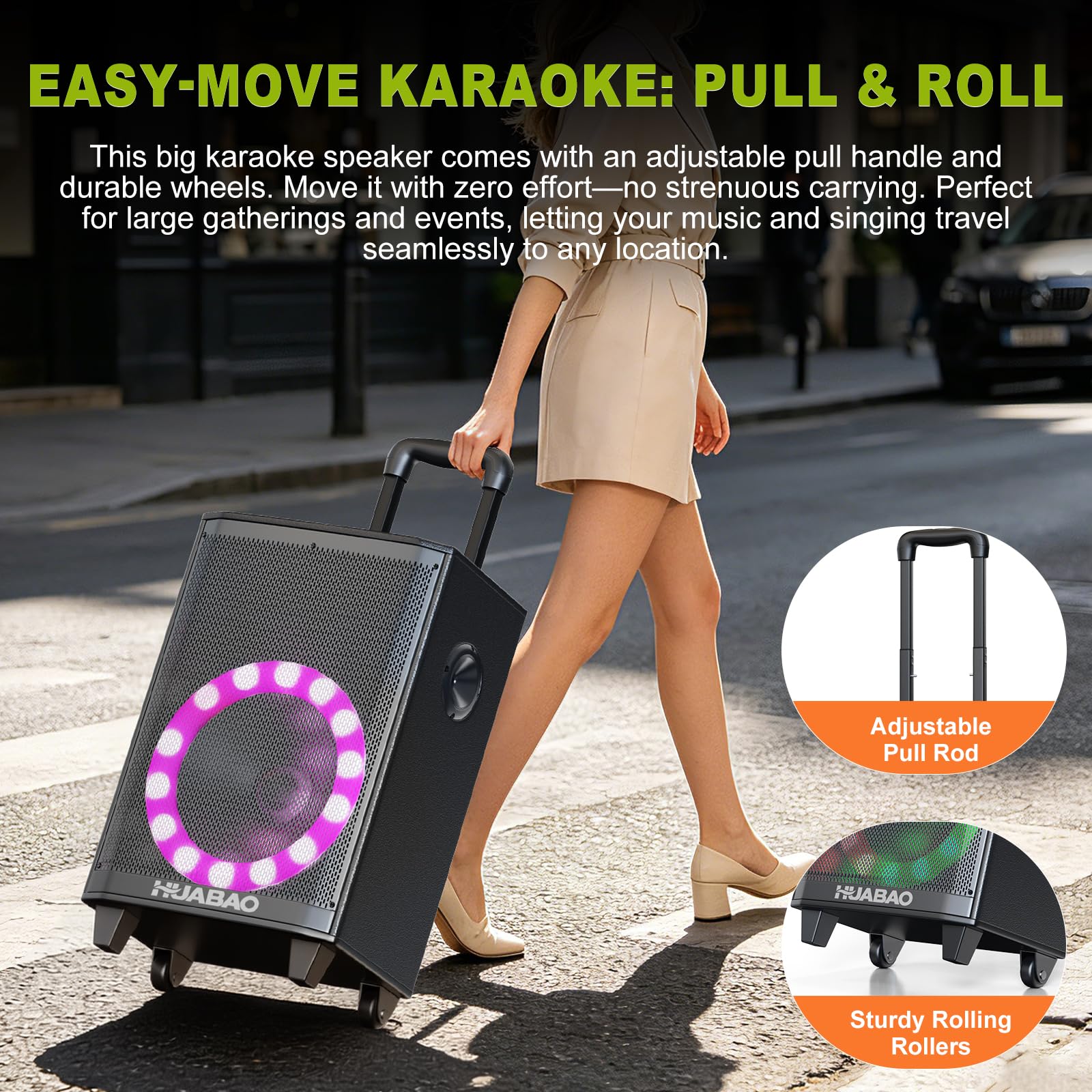 Altavoz Bluetooth Grande para Karaoke con 2 micrófonos inalámbricos, Sistema de 11 Altavoces con batería de 8800 mAh, Sistema PA con Ruedas y Luces, Mando a Distancia, FM/AUX/USB/TF, Graves y Agudos