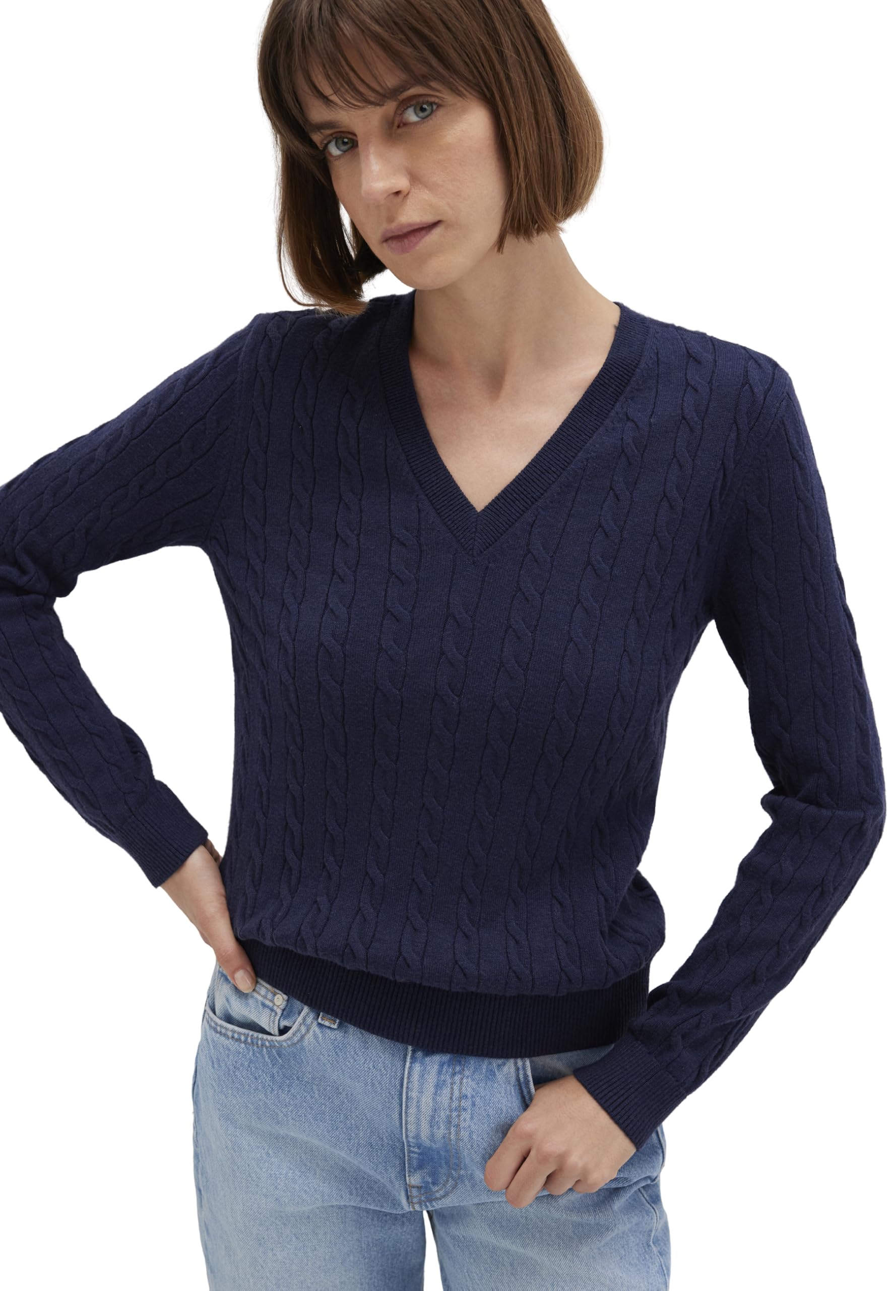 Mavi Damen Pullover Regular V-Neck Sweater Pullover Feinstrick