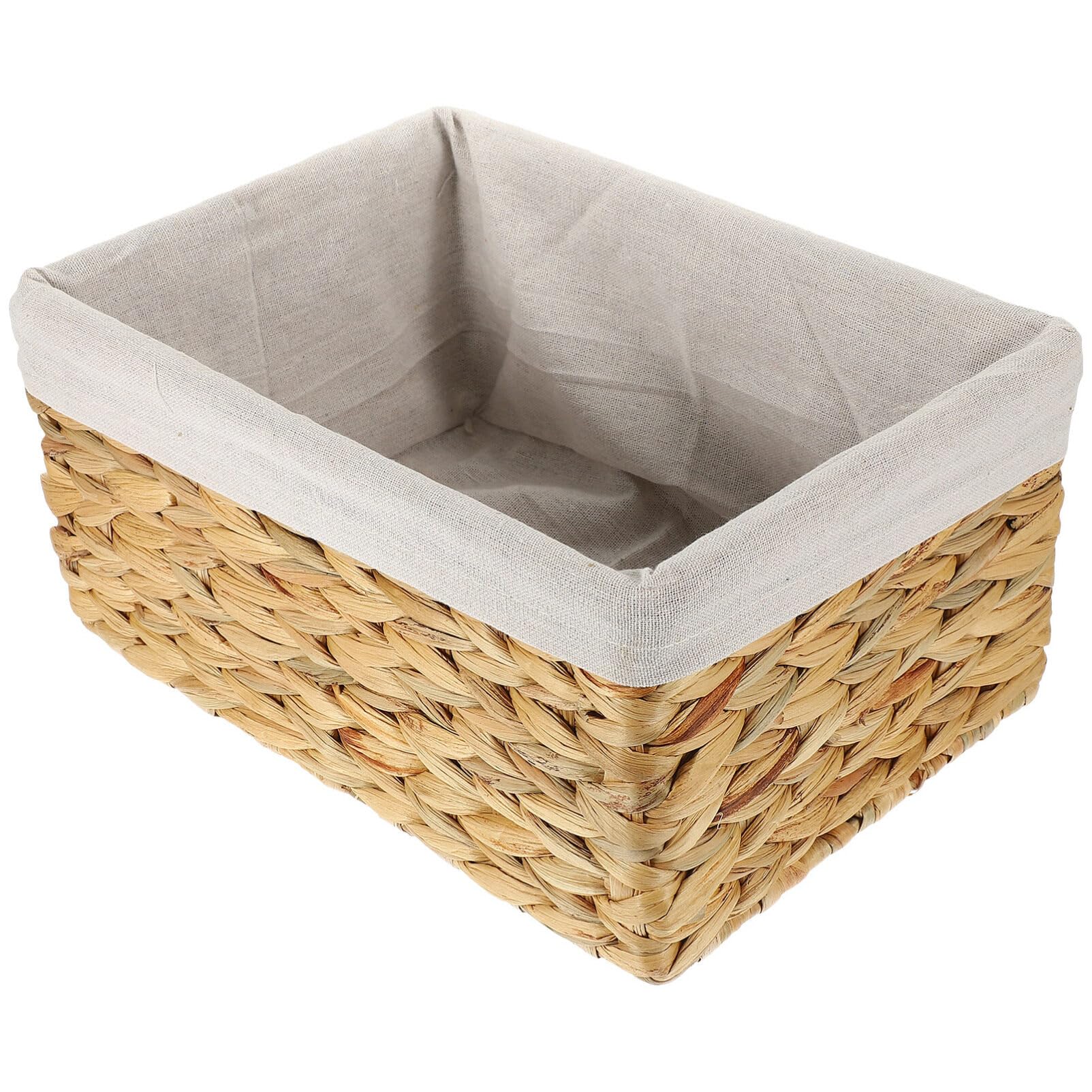 Cesta con Forro Tejida Rectangular de Almacenamiento de Fibra Natural