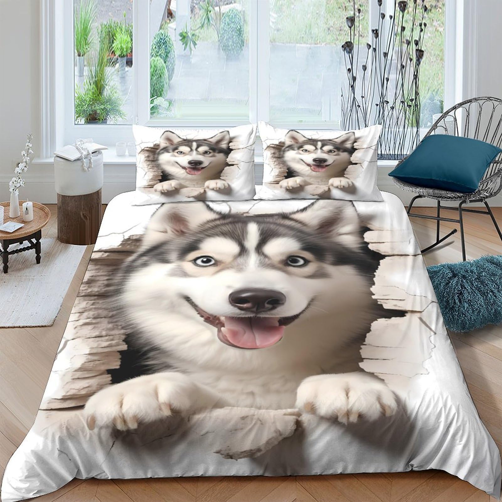 Ctjqhvkz Style-10 3D Printed Husky Dog Fitted Sheet Microfiber Soft Breathable Puppy Pattern Bed Cover For Bedroom Guest Room Decor Single（135X200cm）