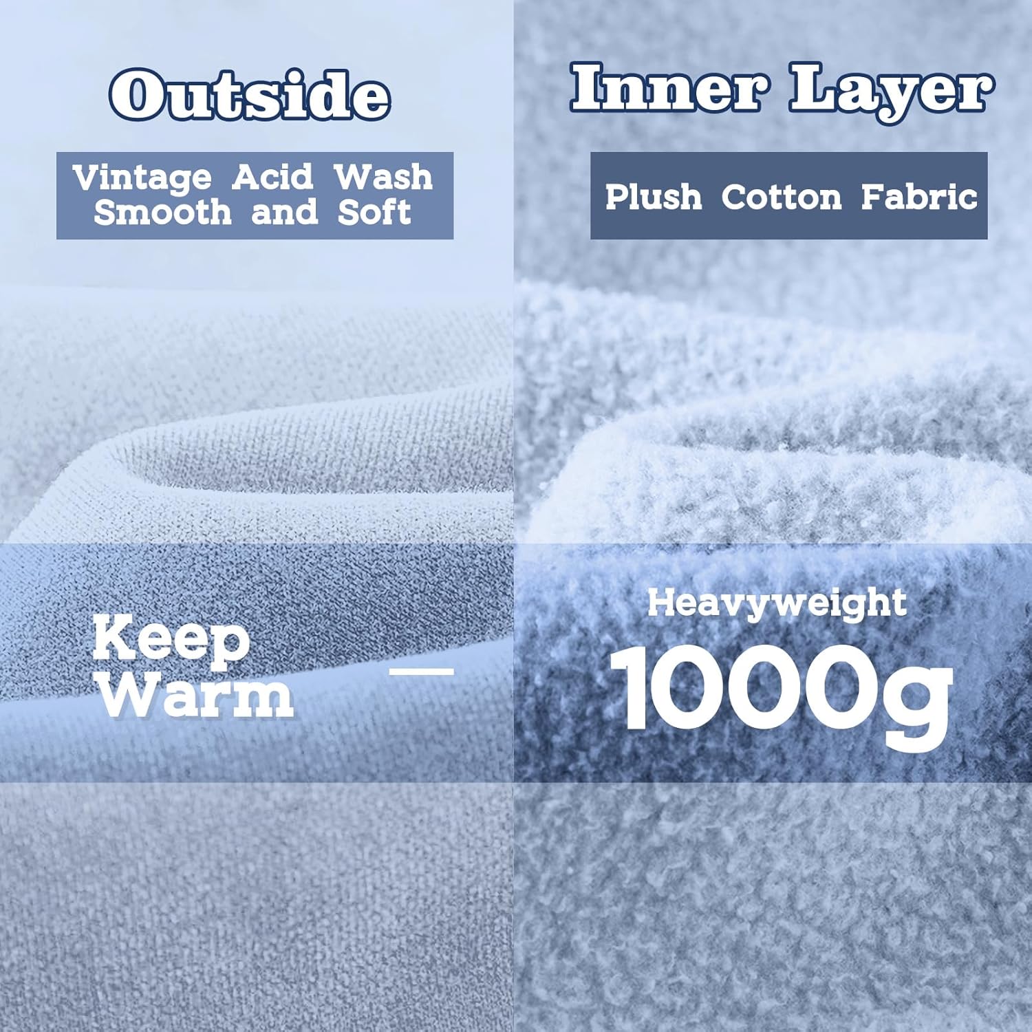 FAIABLE Womens Mens Zip Up Hoodie Oversized Acid Wash Hoodies Heavyweight Distress Cotton Fleece Zipper Hoodie Vintage Zip Washed Hoodie Sweatshirt Light Blue - Image 5