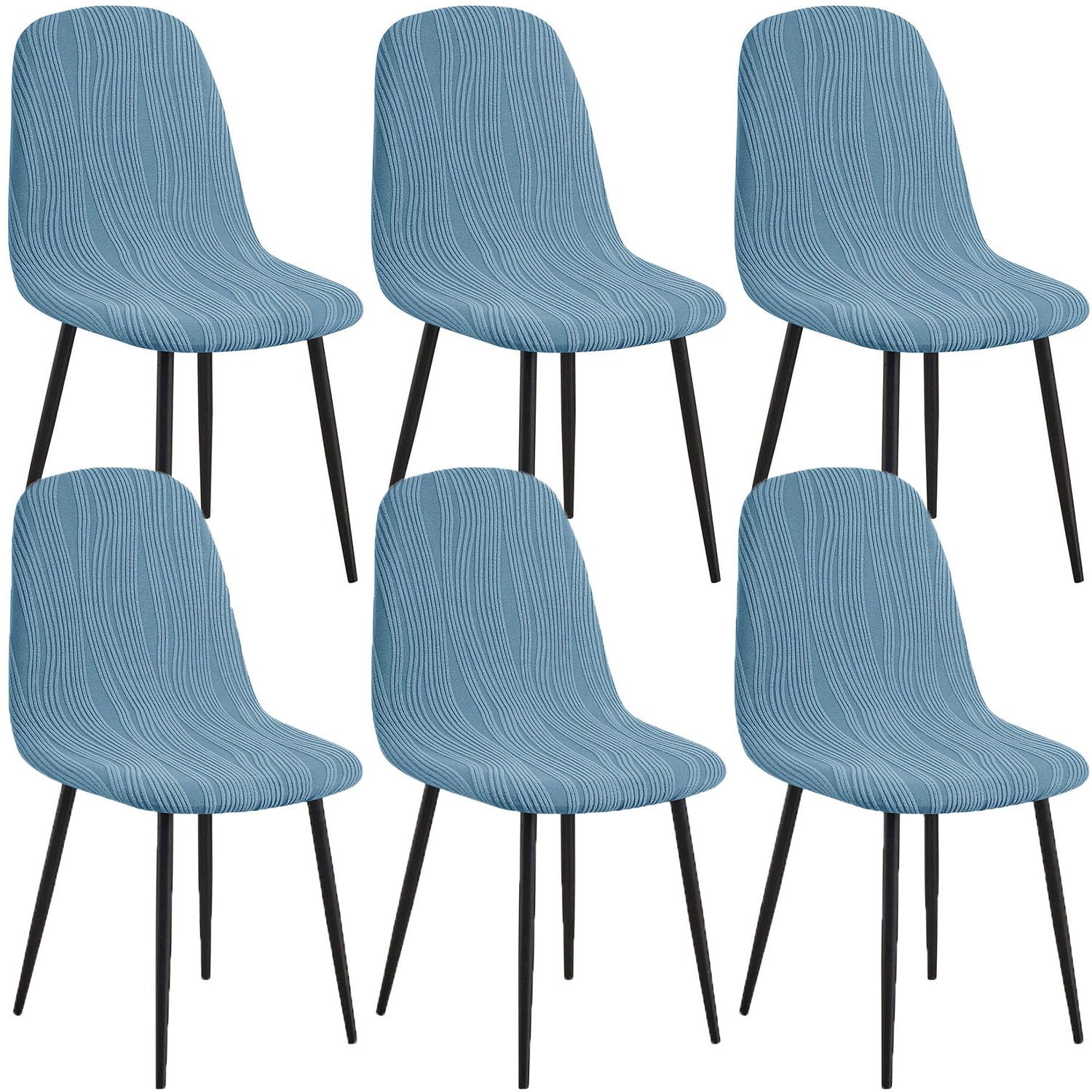 YOPOIY Stretch Shell Chair Covers for Dining Chairs Set of 6 4 2, Soft Jacquard Armless Chair Slipcovers, Washable Mid Century Modern Chair Protector for Pets (blue,6 PCS)