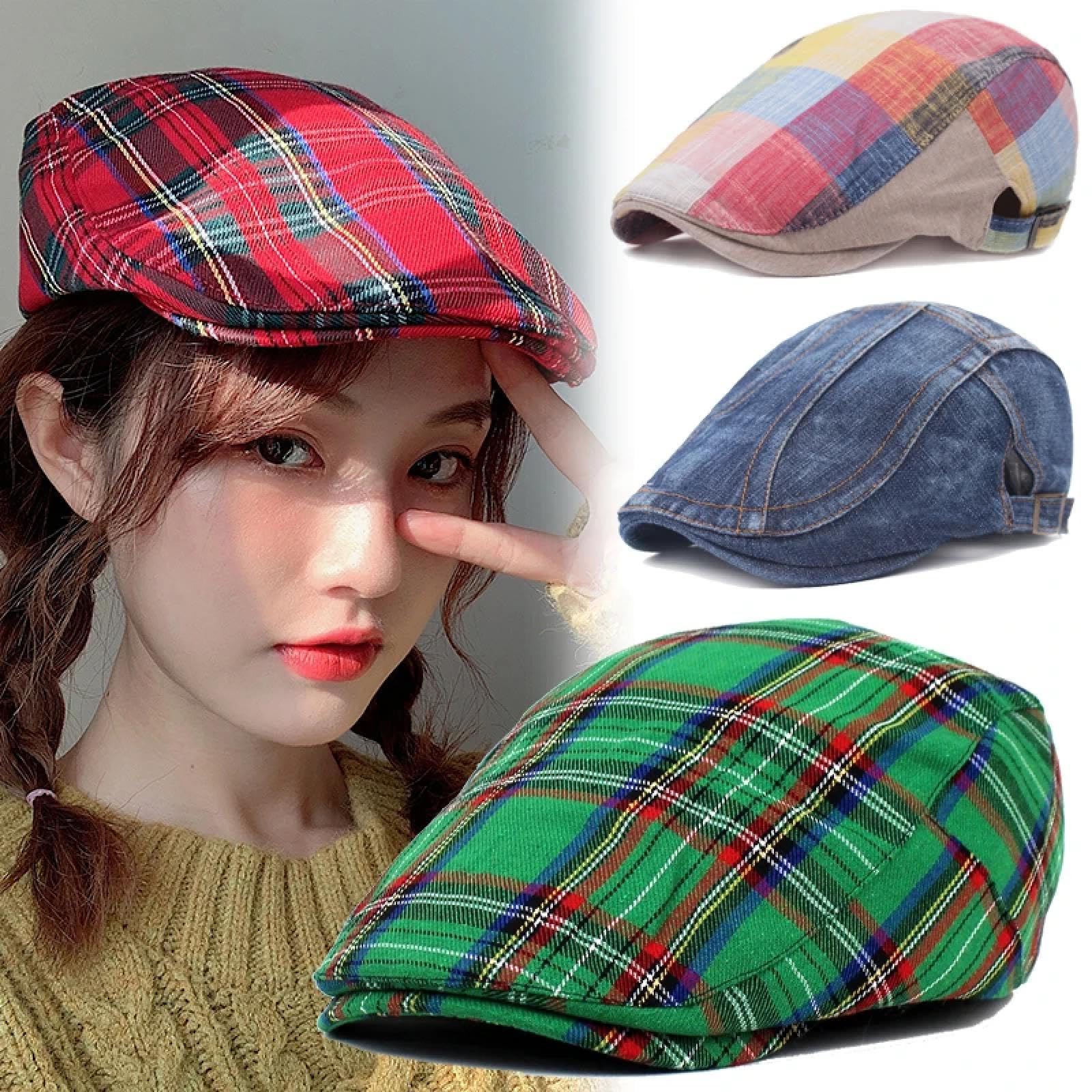 Béret Homme Femmes Denim Béret Casquettes pour Femmes Hommes Casquette Vintage Unisexe Jeans Bérets Newsboy Chapeau Décontracté Réglable À Carreaux Chapeaux Style14