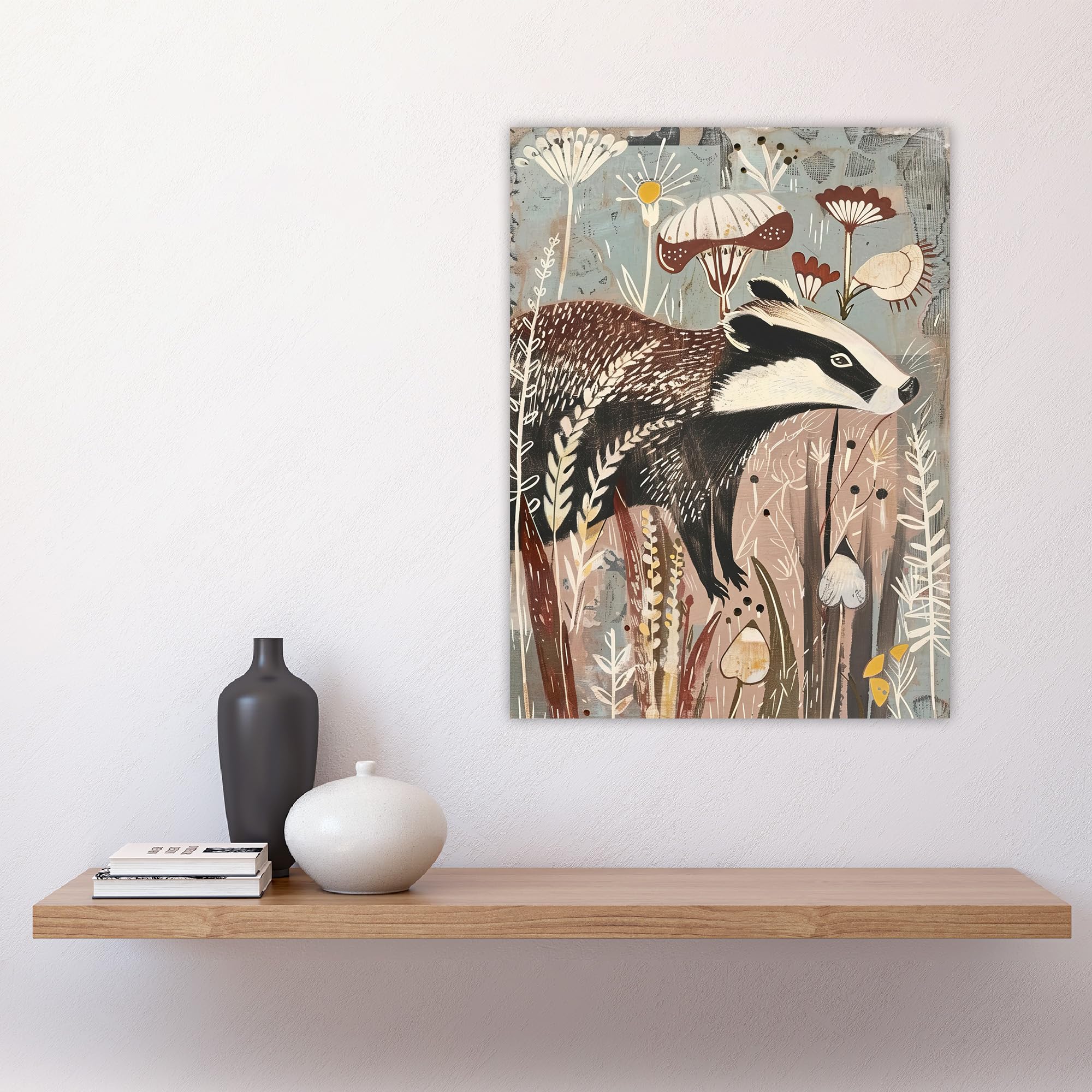 Artery8 Rustic Woodland Badger Artwork Forest Wildflowers Living Room Large Wall Art Poster Print Thick Paper 18X24 Inch - Image 4