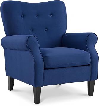 YOLENY Modern Accent Chair,High Back Armchair,Upholstered Fabric Button Single Sofa with Wooden Legs for Living Room,Bedroom,Club,Light Blue
