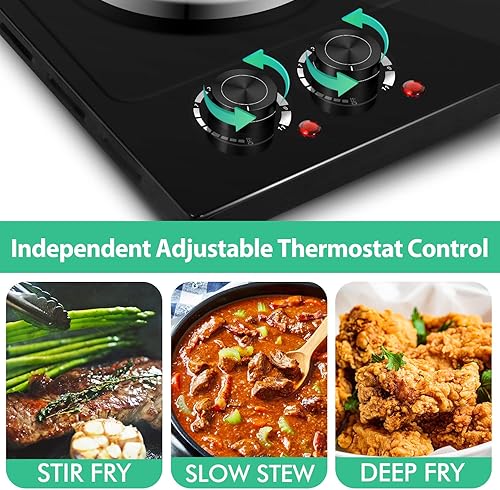 Vista 62 de CUSIMAX Placa de cocción doble de 1800 W, quemador doble de encimera de acero inoxidable plateado, portátil, eléctrico, placas de cocción de hierro