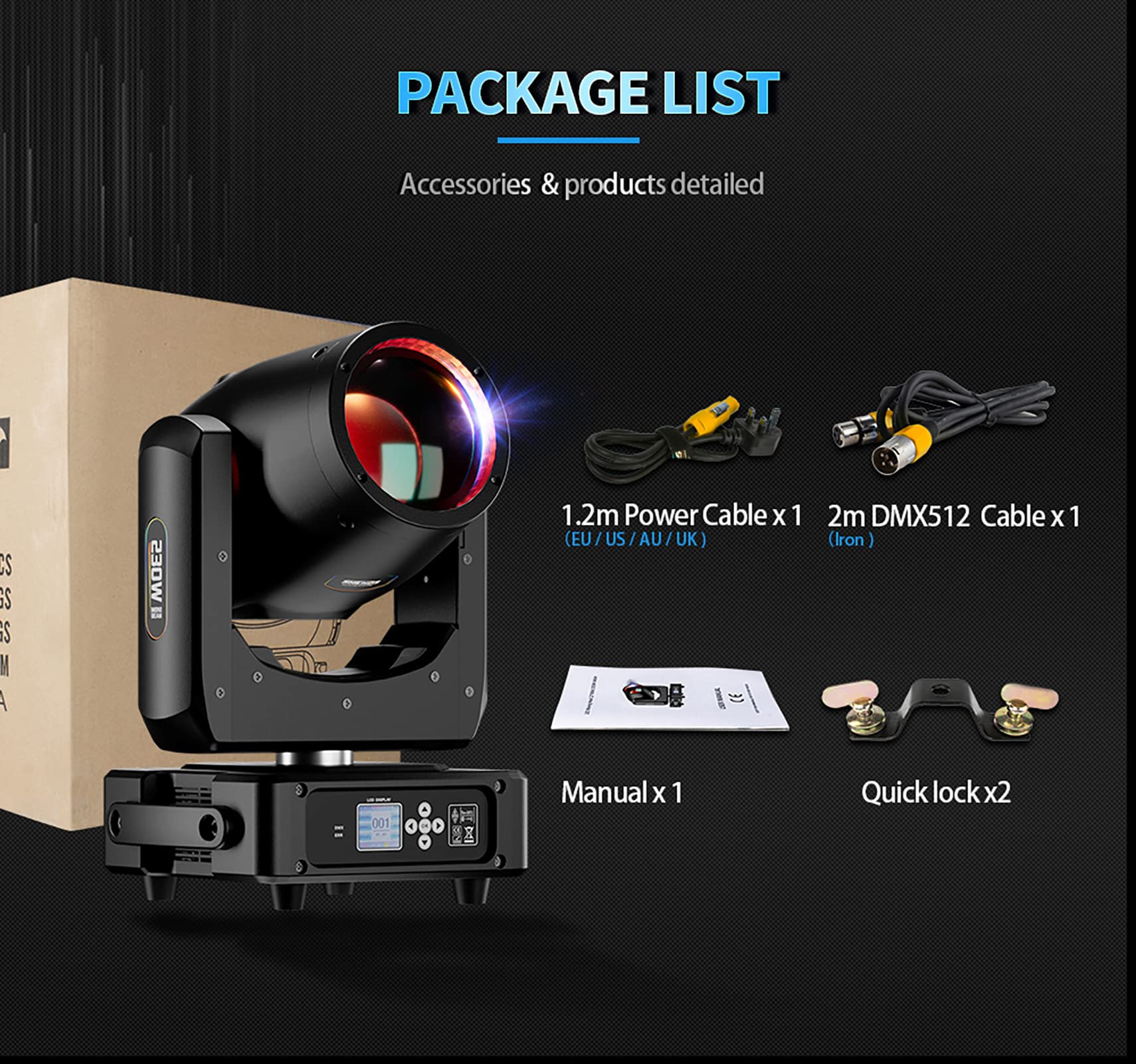 SHEHDS Bühnenleuchten 180W, 14 Gobos 11 Farben Scheinwerfer, Strahl/Frost/Prisma/Zoom Effekt, 18 Facett Prisma DMX512, 120mm Durchmesser Objektiv, DJ Bühne für Hochzeitsparty Tanz (230W, 230, Watt)