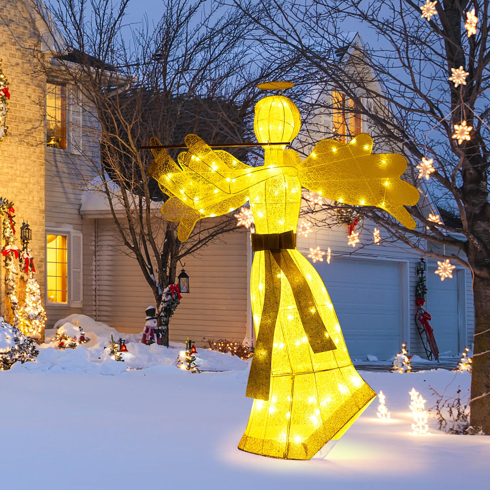 Ange de Noël 100 LED étanche avec piquets de sol et attaches pour une stabilité totale