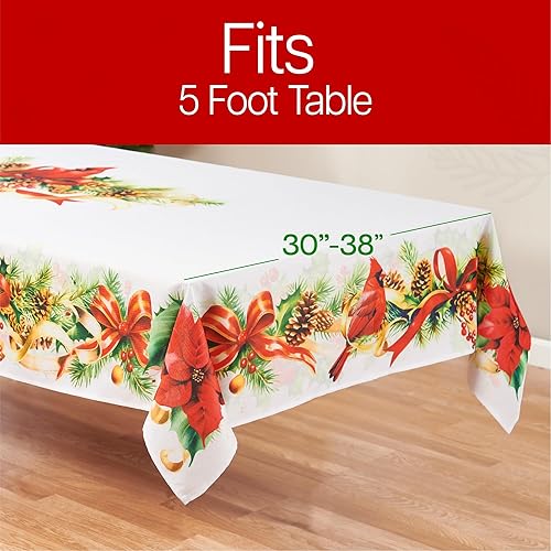 Miniatura 3 de Kadut Mantel de Navidad, mantel de Pascua cardenal (60 x 84 pulgadas) para mesas rectangulares de 5 pies, tela resistente a las manchas, mantel para