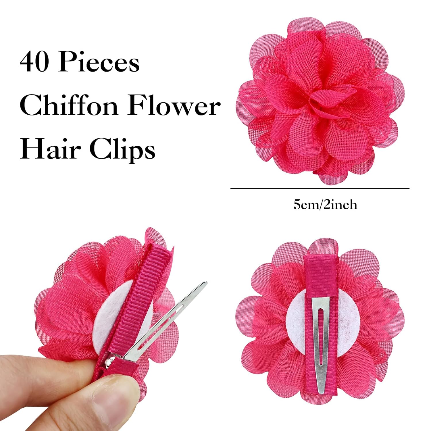 Cinaci 40 Pieces 5cm/2" Solid Chiffon Flower Hair Clips Barrettes Non Slip Floral Hair Pins Accessories for Baby Girls Toddlers Kids Teens - Image 5