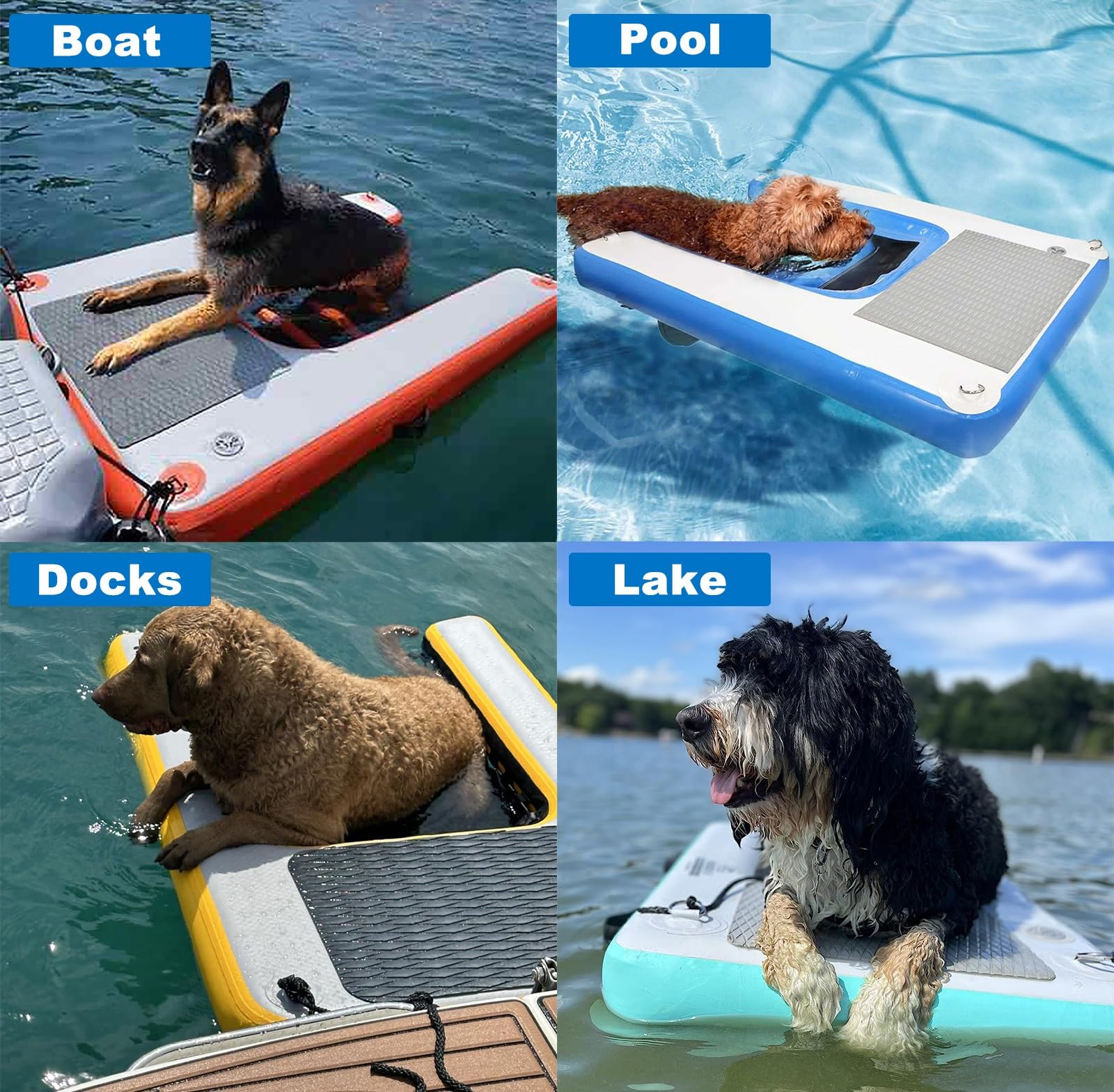 ERRULAN rampa de Agua para Perros Rampa De Agua Inflable Grande para Perros, Escalera para Perros De 150x100 Cm, Resistente Y Antideslizante, Ideal para Piscinas, Lagos Y Playas(Yellow)
