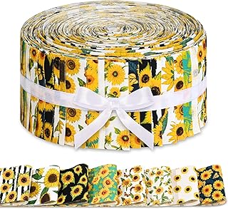 40 Pcs Summer Sunflower Cotton Watercolor Fabric Strips for Sewing DIY Crafts Cotton Fabric Bundles Strips 39.37 × 2.55 Inch(Sunflower)