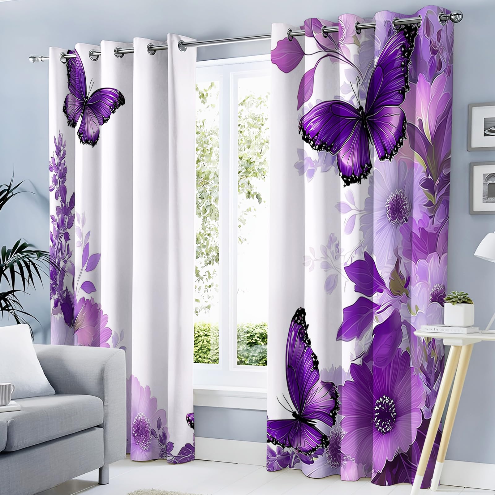 Rideaux fleur de papillon violet occultants 140x225 de décoration de chambre