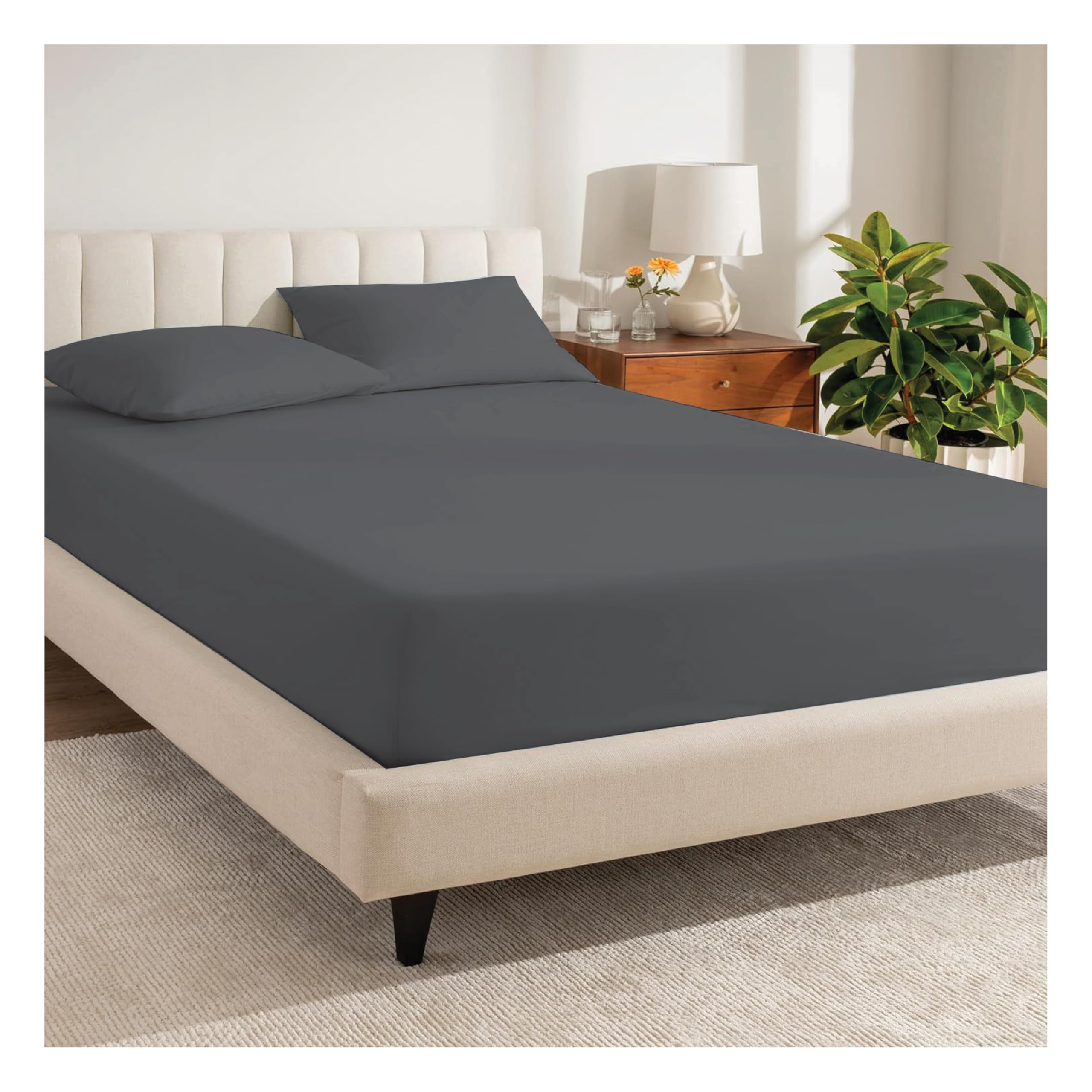 Ruby Deals Egyptian Cotton king-size Fitted Sheet Deep Pockets 30cm 12 inch Bedsheet Charcoal Bottom Sheet 300 TC