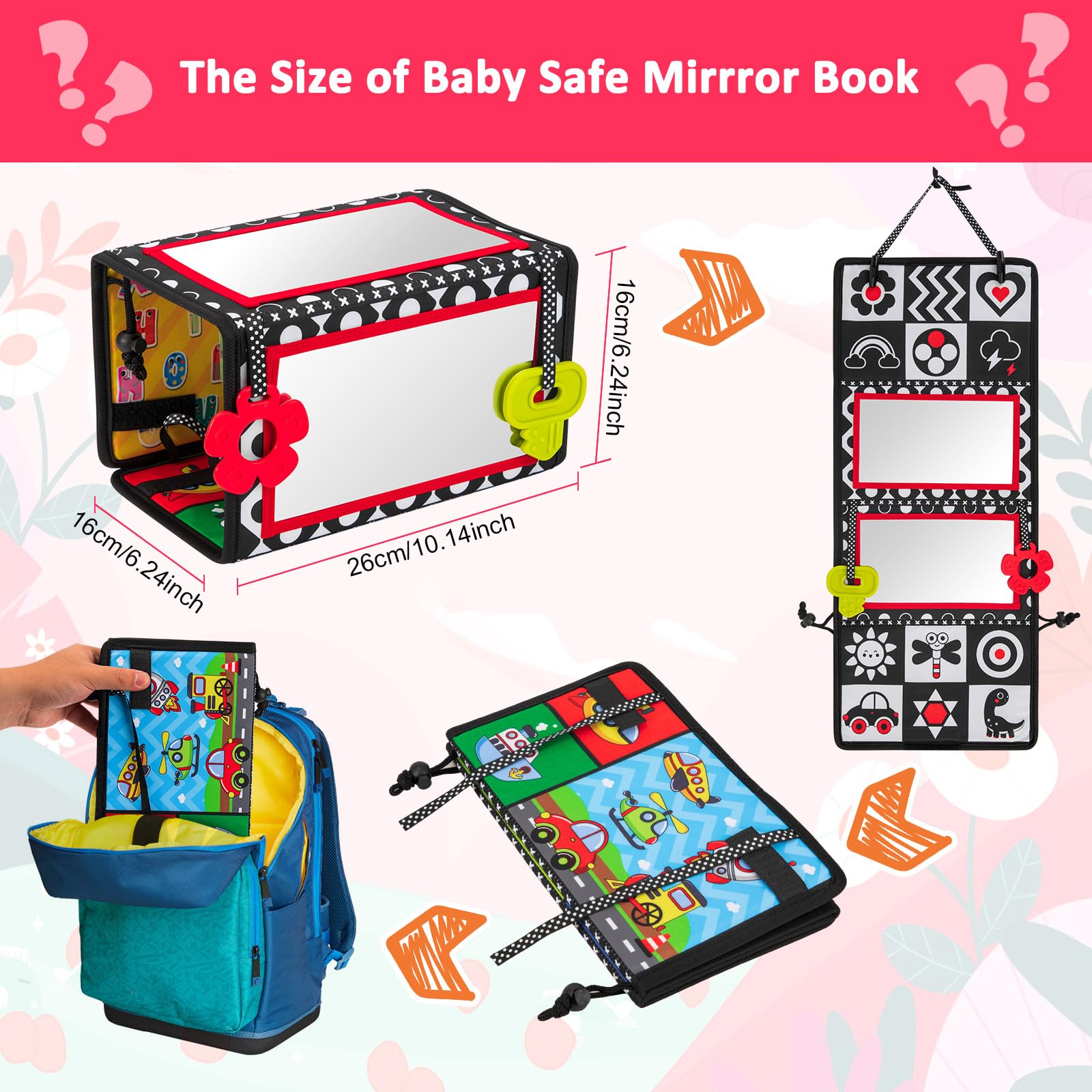 Specchio Montessori Neonati, Adatti per Giochi Sensoriali, Tappeti Striscianti Sono Perfetti per Esplorare con i Bambini, Molto Adatto Come Regalo per Bambini
